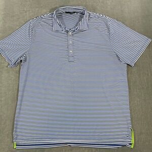 RLX Polo Ralph Lauren Mens XL Blue White Stripe Short Sleeve Golf Polo Shirt‎